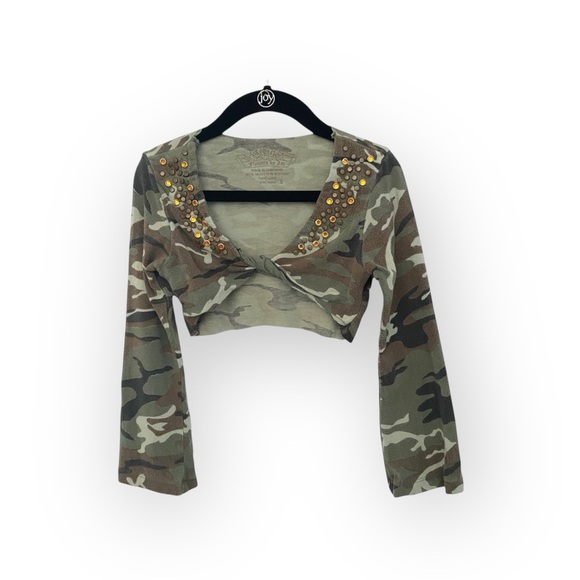 Flowers by Zoe ꕥ Camo Print Crystal Shrug Jacket Top ꕥ Army Green Camo ꕥ 5 5T - Picture 9 of 16